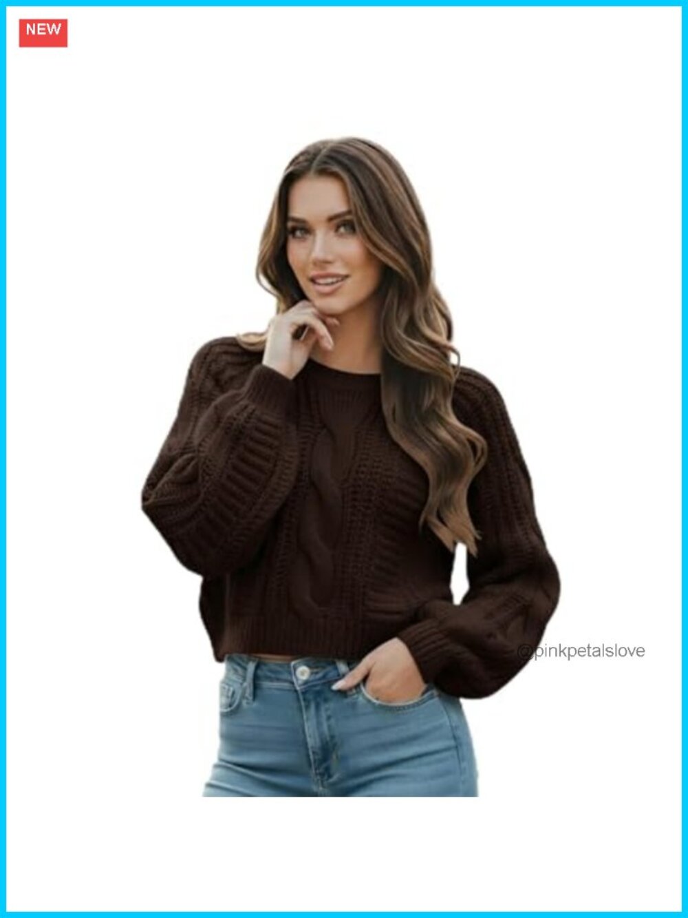Cropped Cable Knit Sweater Long Sleeve Pullover Casual Fall Winter Top